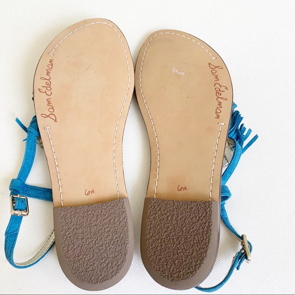 Sam Edelman Malibu Blue Gela Suede Fringe Sandals 6.5 - Picture 7 of 11